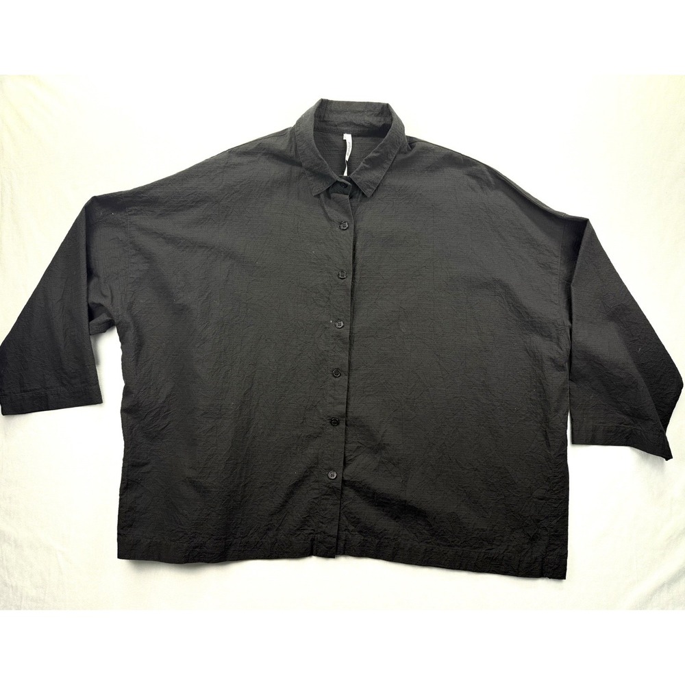 Blanque Gauze Button Down Blouse Shirt Sz 1 XL Lagenlook 100% Cotton Boho Boxy